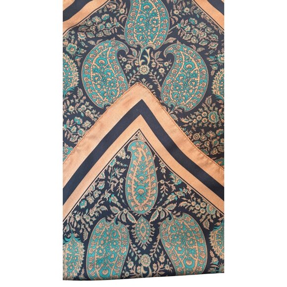 2/$30 NEW Coffee Mocha Green Print Abstract Paisley Printed Silky Fashion Scarf - Picture 5 of 8